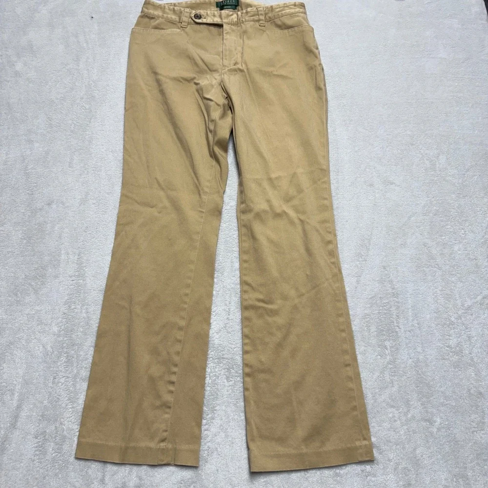 Lauren Ralph Lauren Adelle Khaki Chino Pants Tan Bootcut Stretch Trousers Mens 8